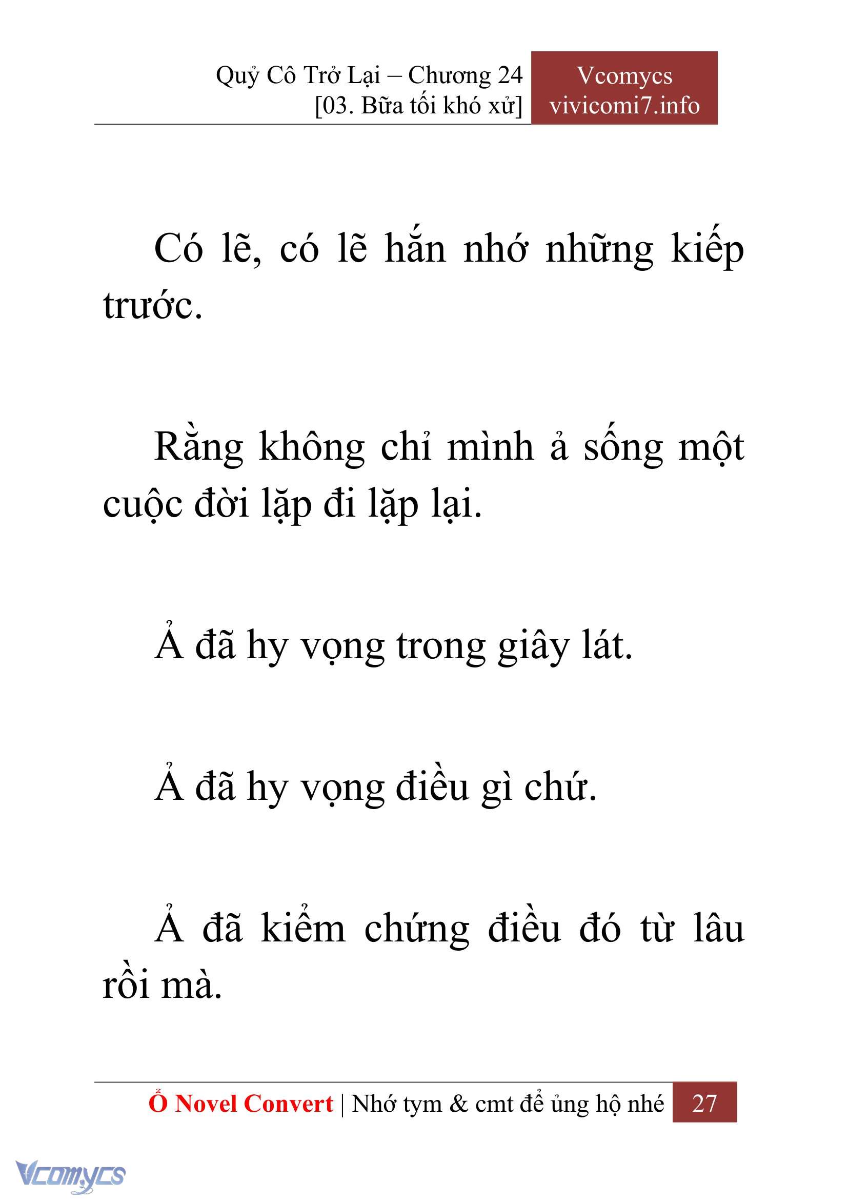 [Novel] Quý Cô Trở Lại Chapter  24 - 29