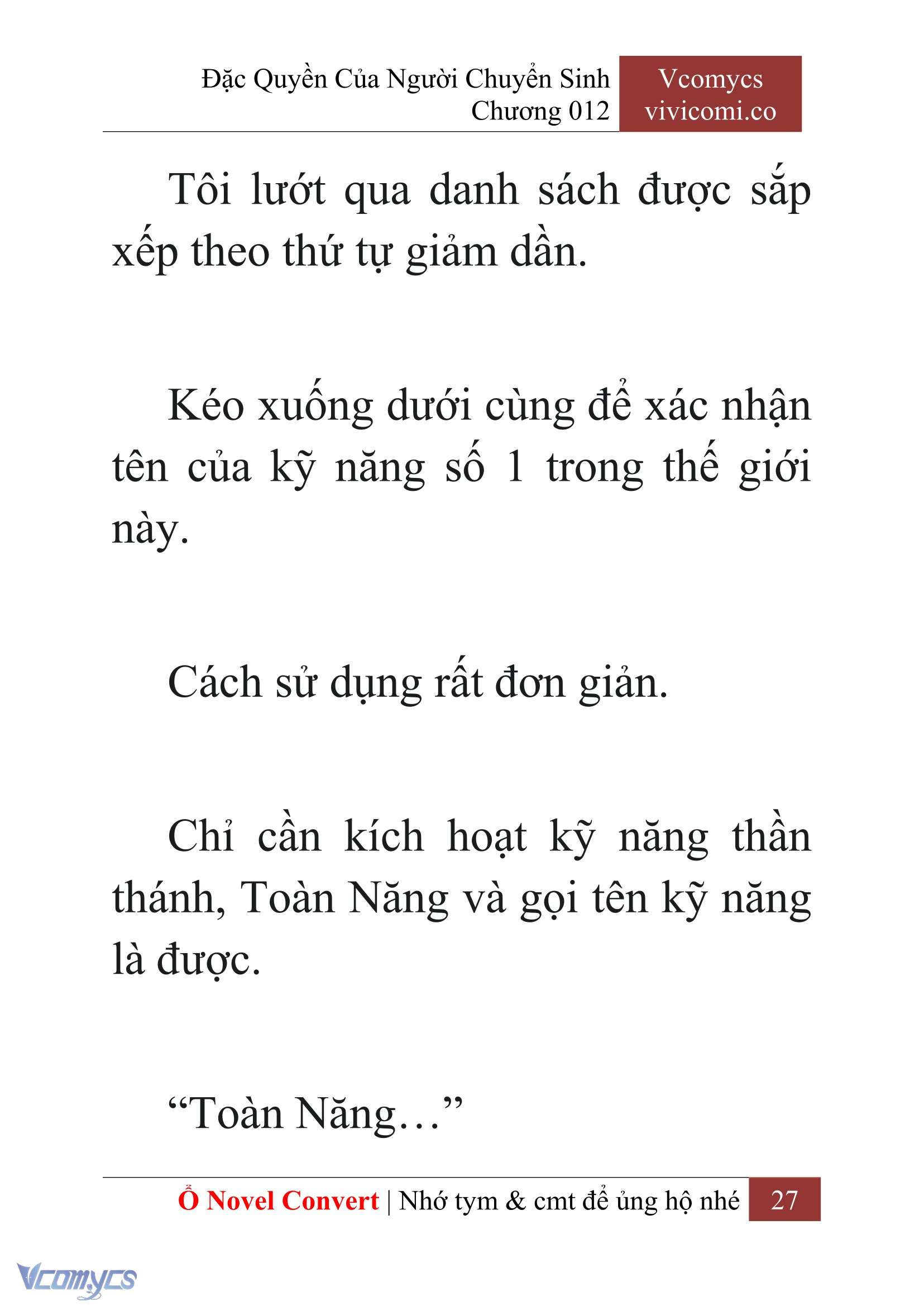 [Novel] Đặc Quyền Của Người Chuyển Sinh Chapter  12 - 29